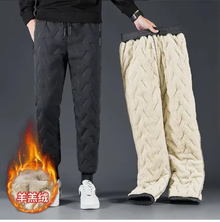 Lambskin fleece pants for men's autumn and winter, thickened and fleece casual long pants, plaque-sized loose sports cotton pants, tight-fitting pants Lambskin fleece pants for men's autumn and winter, thickened and fleece casual long pants, plaque-sized loose sports cotton pants, tight-fitting pants